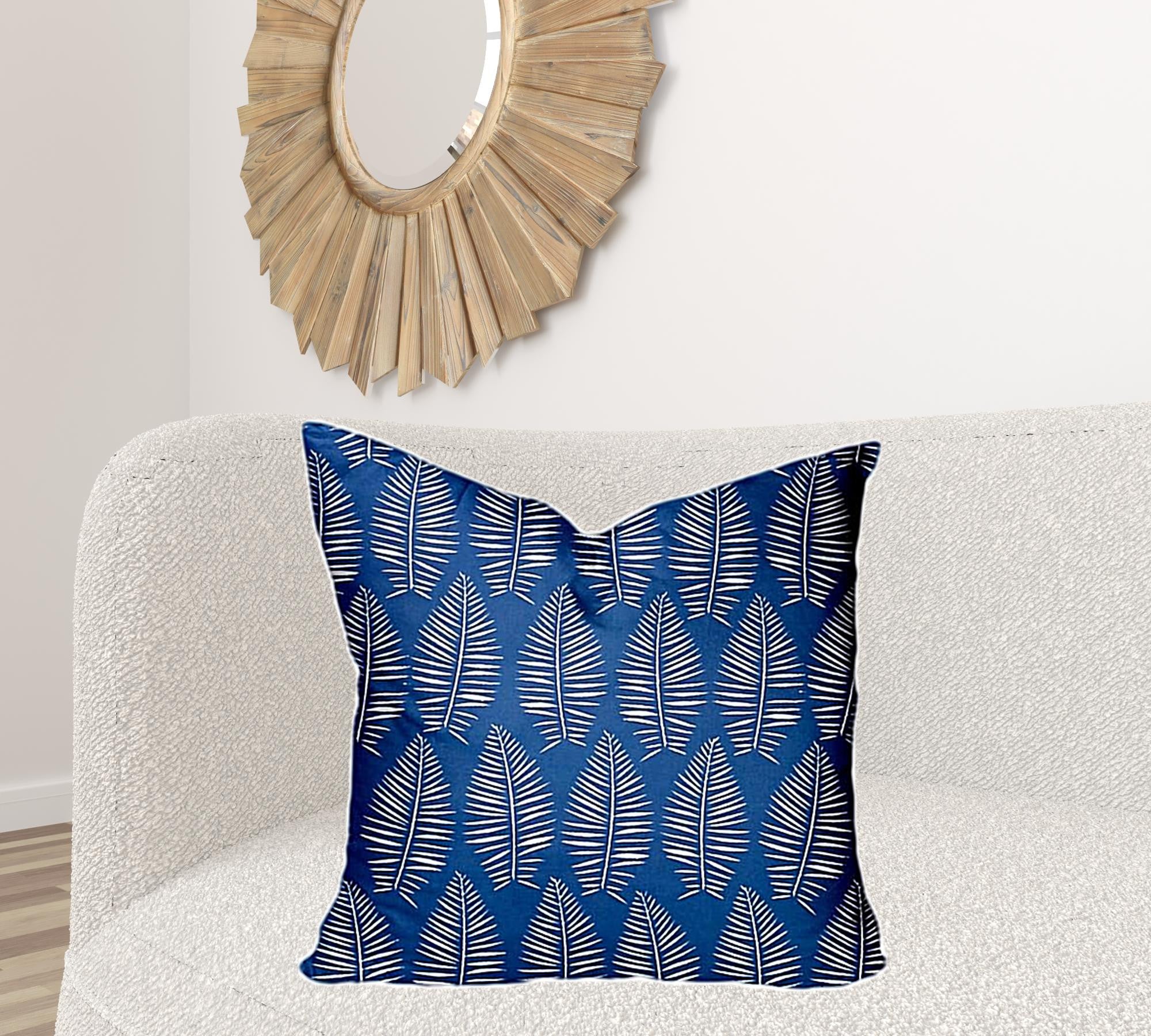 26" X 26" Blue And White Zippered Tropical Throw Indoor Outdoor Pillow Cover