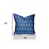 36" X 36" Blue And White Enveloped Tropical Throw Indoor Outdoor Pillow Cover