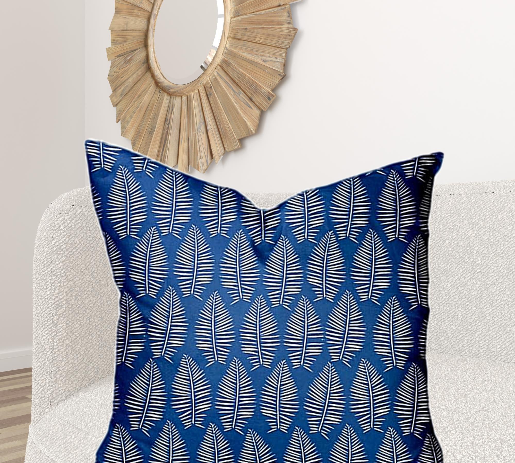 36" X 36" Blue And White Blown Seam Tropical Throw Indoor Outdoor Pillow