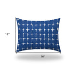 12" X 16" Blue And White Zippered Gingham Lumbar Indoor Outdoor Pillow