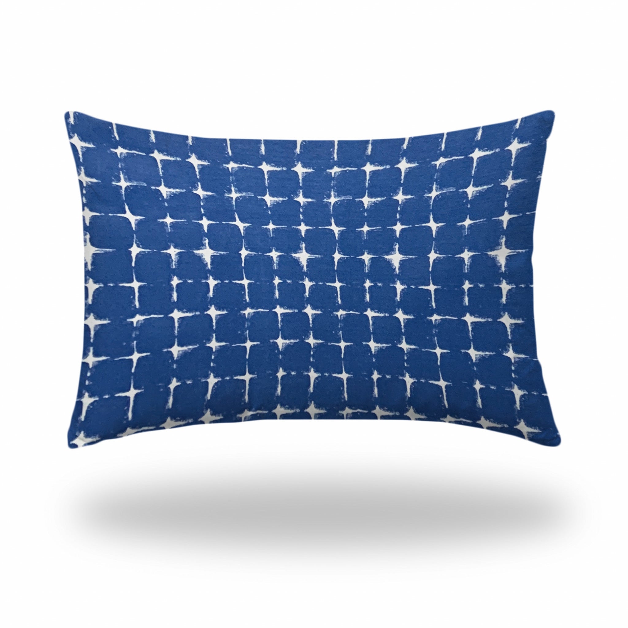 12" X 18" Blue And White Zippered Gingham Lumbar Indoor Outdoor Pillow