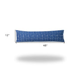 12" X 48" Blue And White Blown Seam Gingham Lumbar Indoor Outdoor Pillow