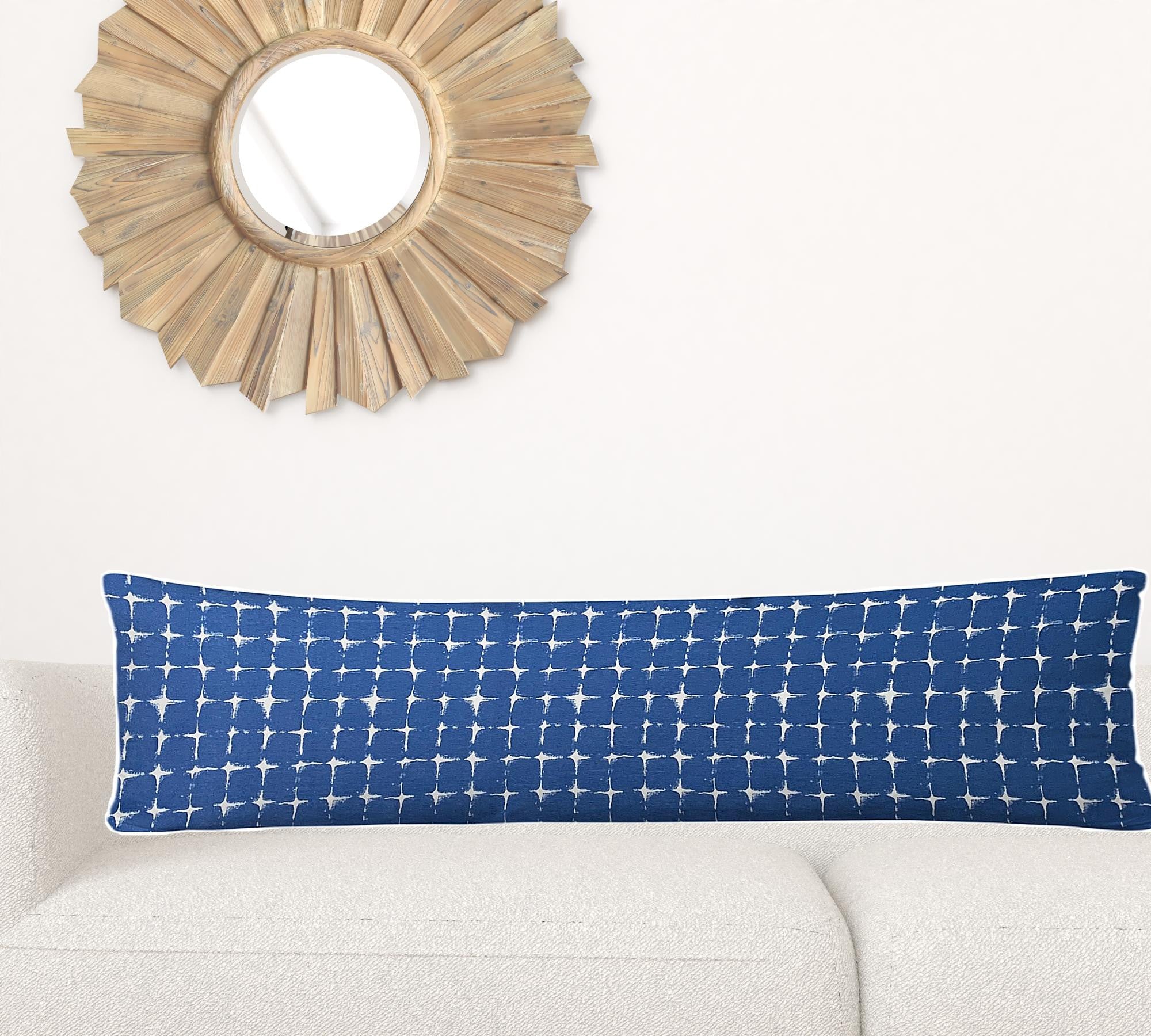 12" X 48" Blue And White Blown Seam Gingham Lumbar Indoor Outdoor Pillow