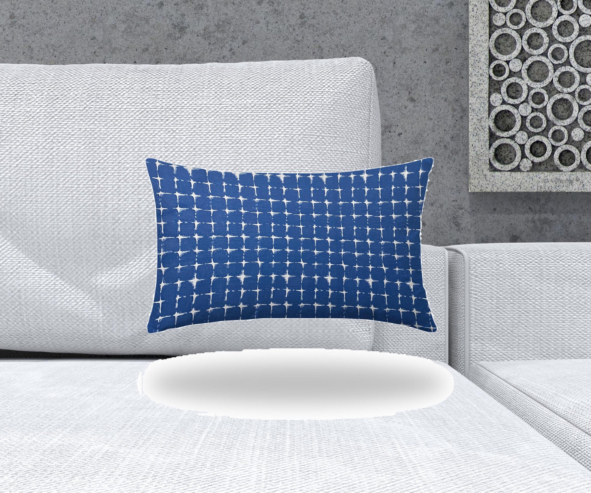 16" X 26" Blue And White Zippered Abstract Lumbar Indoor Outdoor Pillow Cover