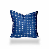 14" X 14" Blue And White Enveloped Gingham Throw Indoor Outdoor Pillow Cover