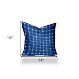 14" X 14" Blue And White Enveloped Gingham Throw Indoor Outdoor Pillow Cover