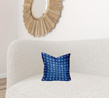 14" X 14" Blue And White Enveloped Gingham Throw Indoor Outdoor Pillow Cover