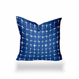 16" X 16" Blue And White Enveloped Gingham Throw Indoor Outdoor Pillow Cover