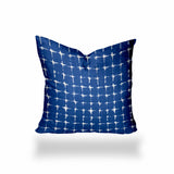 17" X 17" Blue And White Zippered Gingham Throw Indoor Outdoor Pillow Cover