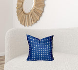 18" X 18" Blue And White Blown Seam Gingham Throw Indoor Outdoor Pillow