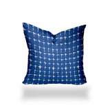 20" X 20" Blue And White Enveloped Gingham Throw Indoor Outdoor Pillow Cover