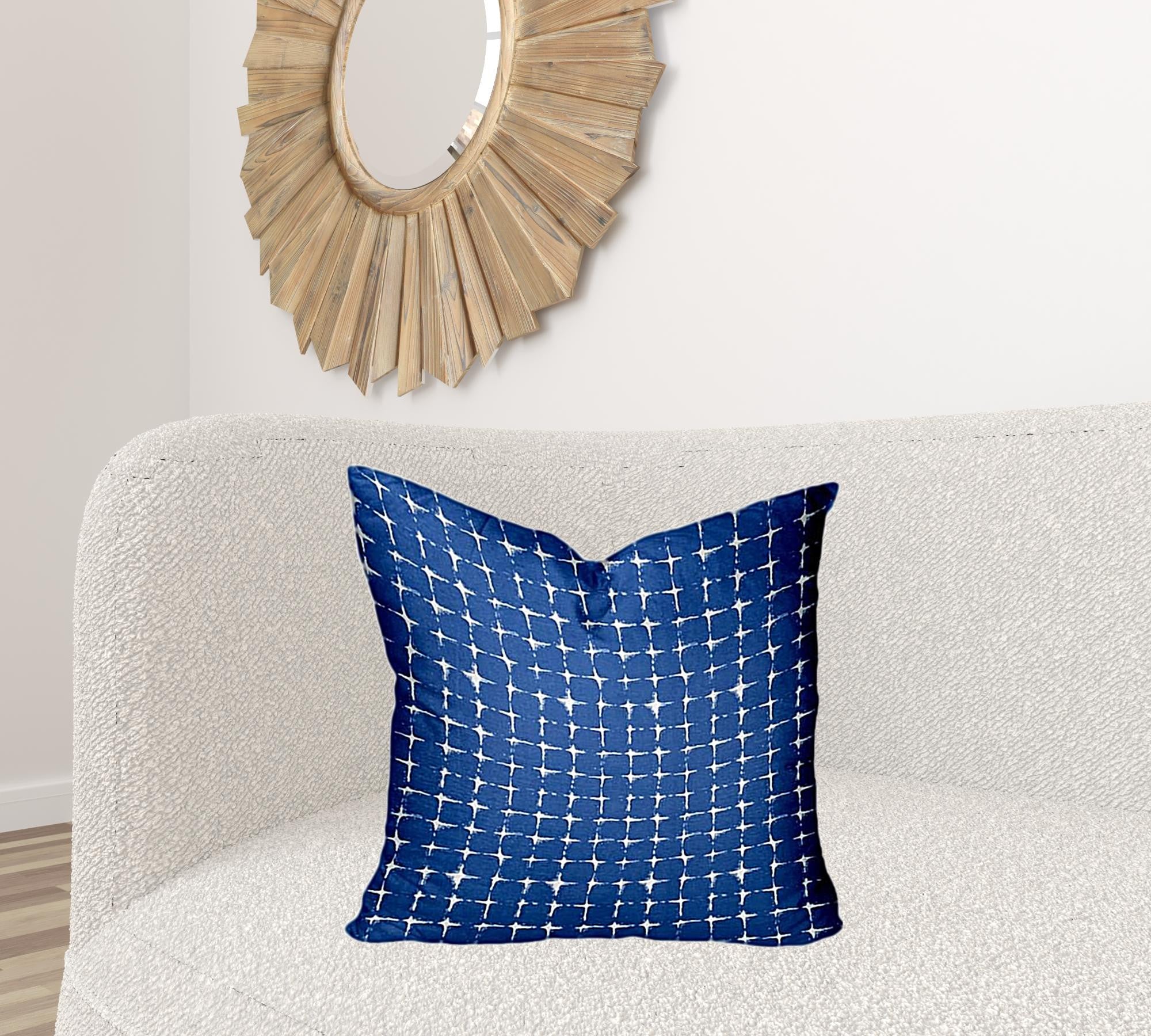 22" X 22" Blue And White Enveloped Gingham Throw Indoor Outdoor Pillow