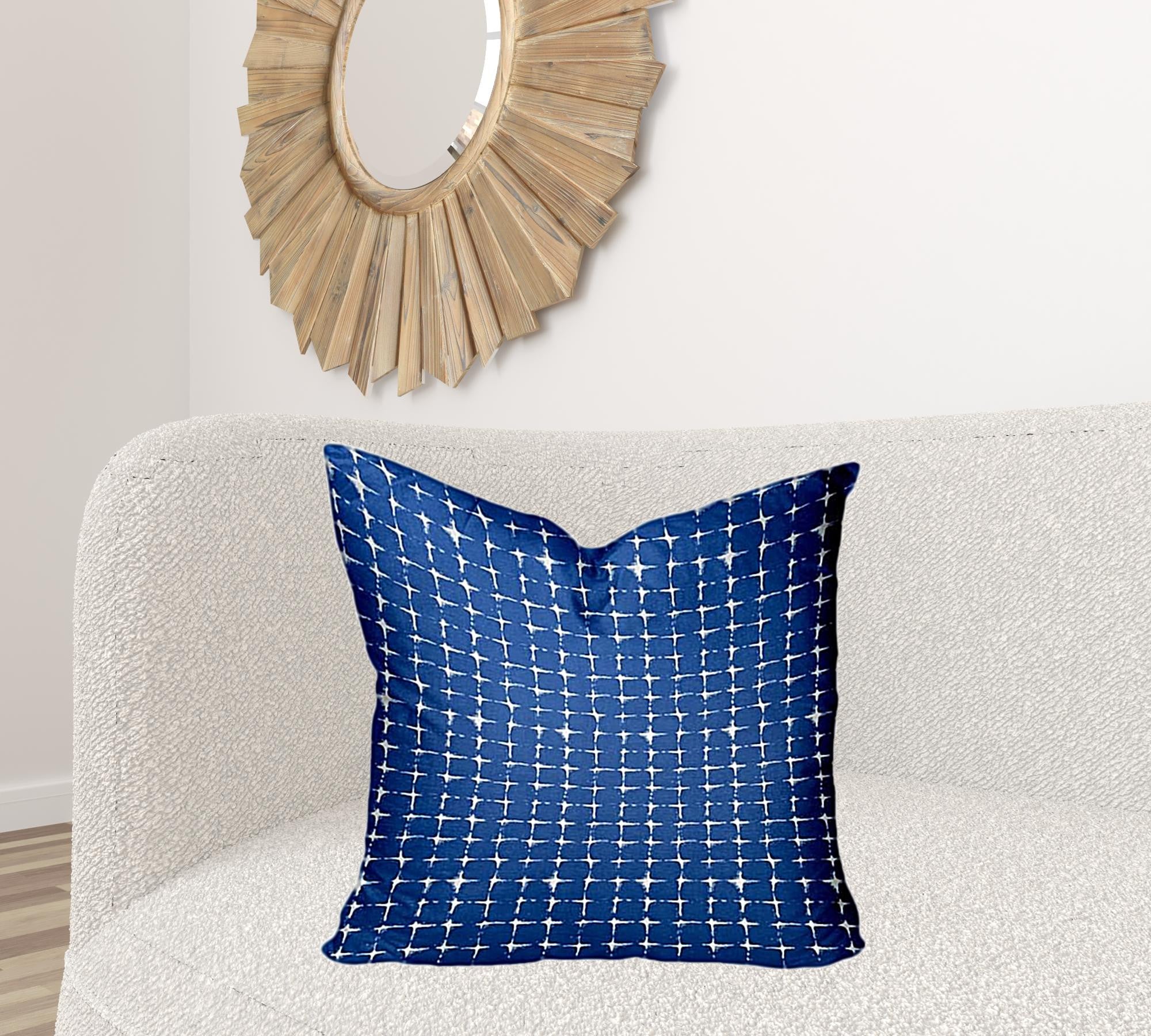 24" X 24" Blue And White Enveloped Gingham Throw Indoor Outdoor Pillow Cover