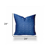 24" X 24" Blue And White Zippered Gingham Throw Indoor Outdoor Pillow Cover