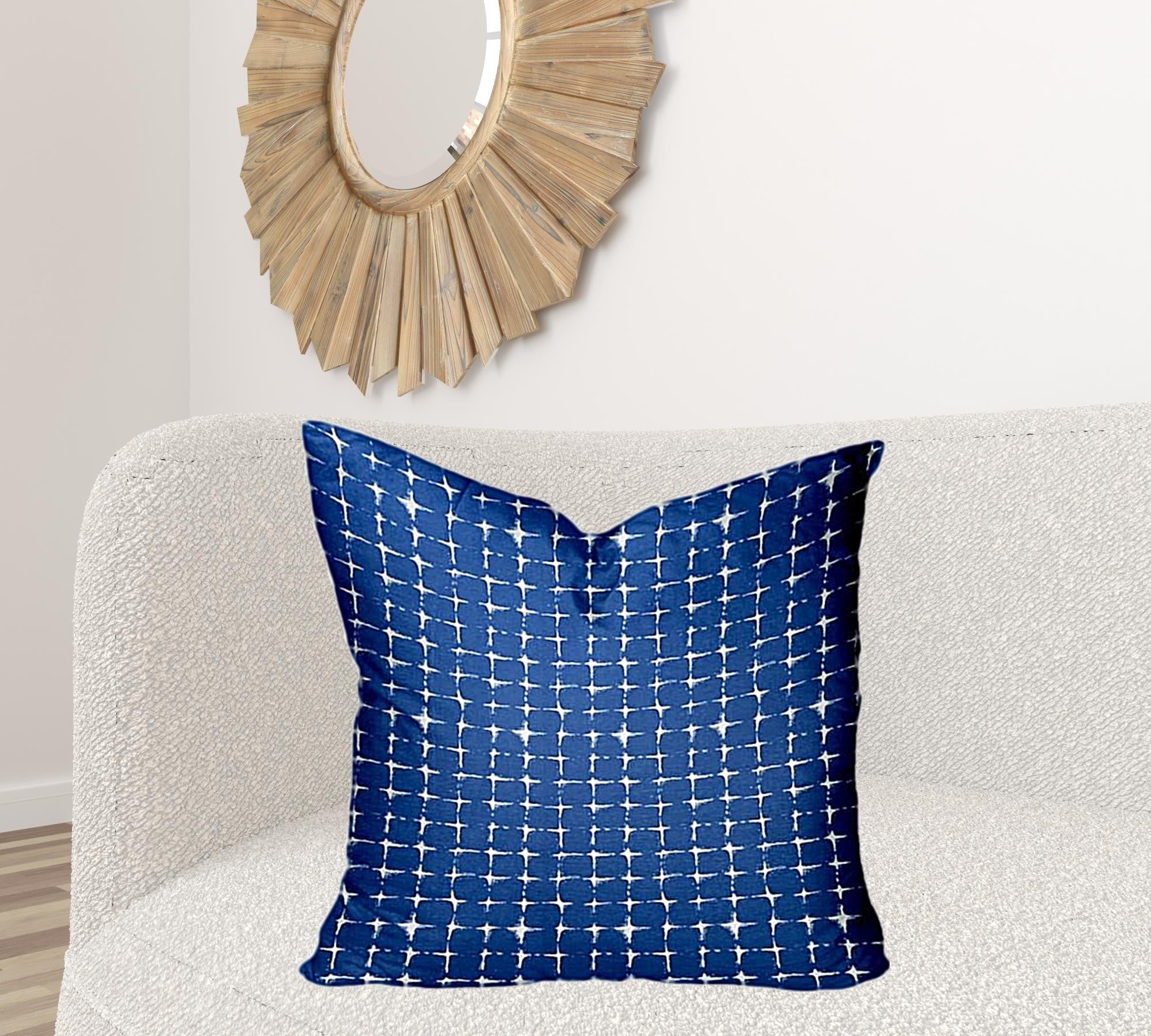 26" X 26" Blue And White Zippered Gingham Throw Indoor Outdoor Pillow Cover