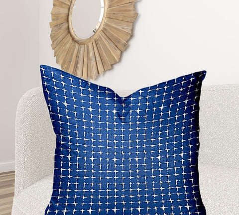 36" X 36" Blue And White Enveloped Gingham Throw Indoor Outdoor Pillow Cover