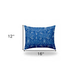 12" X 16" Blue And White Blown Seam Ikat Lumbar Indoor Outdoor Pillow