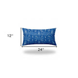 14" X 24" Blue And White Enveloped Ikat Lumbar Indoor Outdoor Pillow