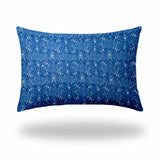 24" X 36" Blue And White Blown Seam Ikat Lumbar Indoor Outdoor Pillow