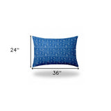 24" X 36" Blue And White Blown Seam Ikat Lumbar Indoor Outdoor Pillow