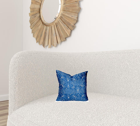 12" X 12" Blue And White Enveloped Ogee Throw Indoor Outdoor Pillow Cover