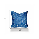 12" X 12" Blue And White Zippered Ikat Throw Indoor Outdoor Pillow Cover