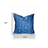 14" X 14" Blue And White Zippered Ikat Throw Indoor Outdoor Pillow Cover