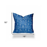 16" X 16" Blue And White Enveloped Ikat Throw Indoor Outdoor Pillow Cover