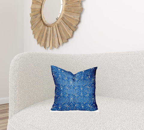 17" X 17" Blue And White Enveloped Ikat Throw Indoor Outdoor Pillow