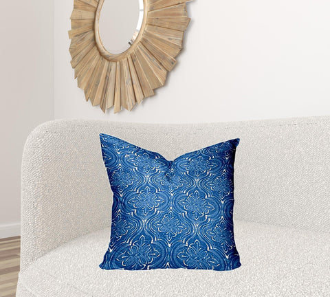 22" X 22" Blue And White Enveloped Ikat Throw Indoor Outdoor Pillow Cover