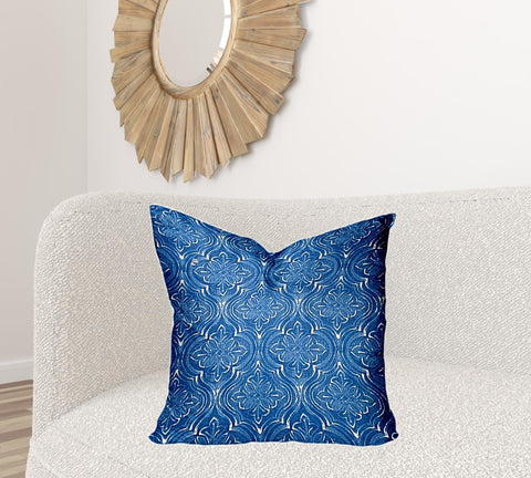 24" X 24" Blue And White Enveloped Ikat Throw Indoor Outdoor Pillow Cover