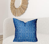 26" X 26" Blue And White Enveloped Ikat Throw Indoor Outdoor Pillow Cover