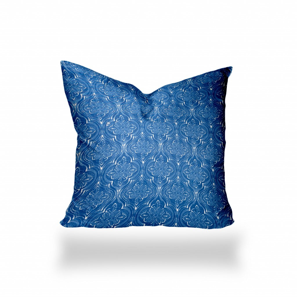 36" X 36" Blue And White Enveloped Ikat Throw Indoor Outdoor Pillow