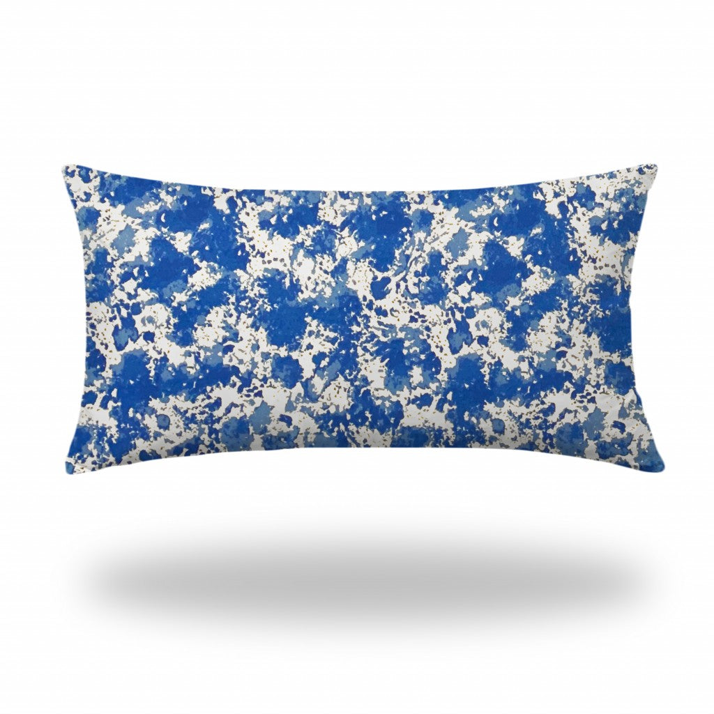 14" X 24" Blue And White Enveloped Coastal Lumbar Indoor Outdoor Pillow