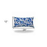 14" X 24" Blue And White Zippered Coastal Lumbar Indoor Outdoor Pillow Cover