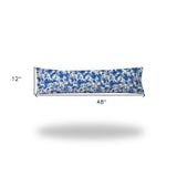 12" X 48" Blue And White Enveloped Lumbar Indoor Outdoor Pillow Cover