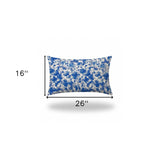 16" X 26" Blue And White Blown Seam Coastal Lumbar Indoor Outdoor Pillow