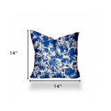 14" X 14" Blue And White Enveloped Coastal Throw Indoor Outdoor Pillow Cover