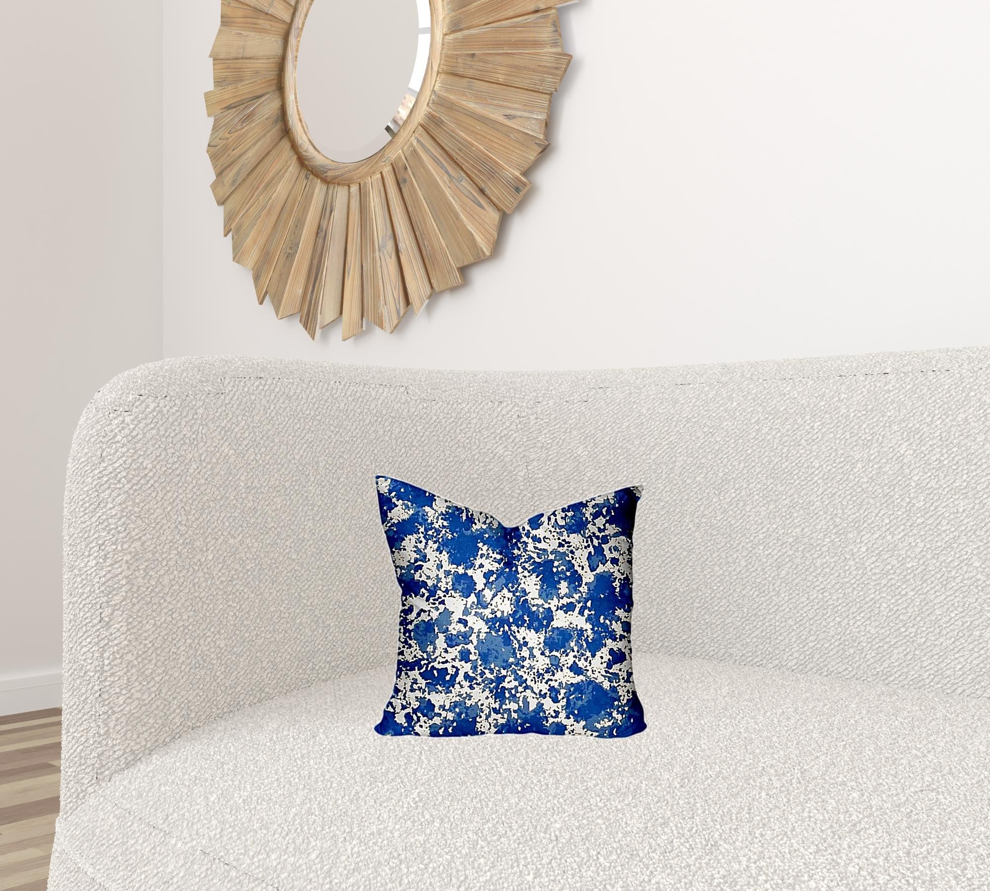 14" X 14" Blue And White Blown Seam Coastal Throw Indoor Outdoor Pillow