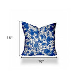 16" X 16" Blue And White Blown Seam Coastal Throw Indoor Outdoor Pillow