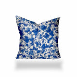 20" X 20" Blue And White Blown Seam Coastal Throw Indoor Outdoor Pillow