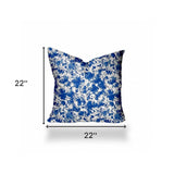 22" X 22" Blue And White Enveloped Coastal Throw Indoor Outdoor Pillow Cover