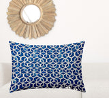 24" X 36" Blue And White Zippered Geometric Lumbar Indoor Outdoor Pillow Cover