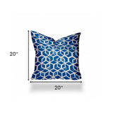 20" X 20" Blue And White Blown Seam Geometric Throw Indoor Outdoor Pillow