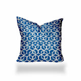 26" X 26" Blue and White Geometric Shapes Indoor Outdoor Throw Pillow Cover