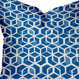 26" X 26" Blue and White Geometric Shapes Indoor Outdoor Throw Pillow Cover