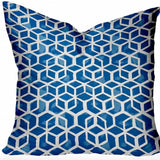 26" X 26" Blue and White Geometric Shapes Indoor Outdoor Throw Pillow Cover