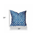 26" X 26" Blue and White Geometric Shapes Indoor Outdoor Throw Pillow Cover