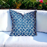 26" X 26" Blue and White Geometric Shapes Indoor Outdoor Throw Pillow Cover