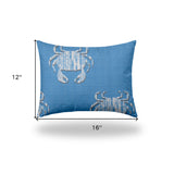 12" X 16" Blue And White Crab Zippered Lumbar Indoor Outdoor Pillow Cover